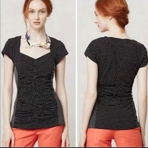 Anthropologie Postmark Black/White polka dot ruched top
